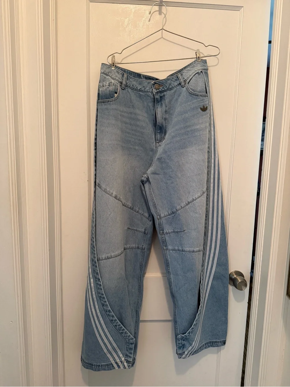 adidas Light Blue Baggy Jeans with Signature Side Stripes - Picture 2 of 4